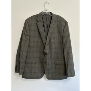 Calvin Klein‎ Windowpane Plaid Blazer Gray Wool Men's Size 48R Jacket